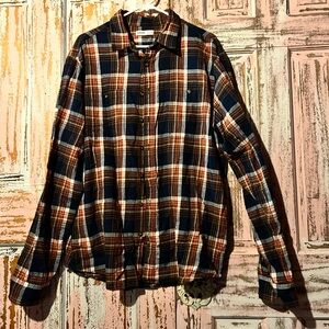 Sonoma Men's Casual Button Down Shirt - Navy, Orange, White Plaid